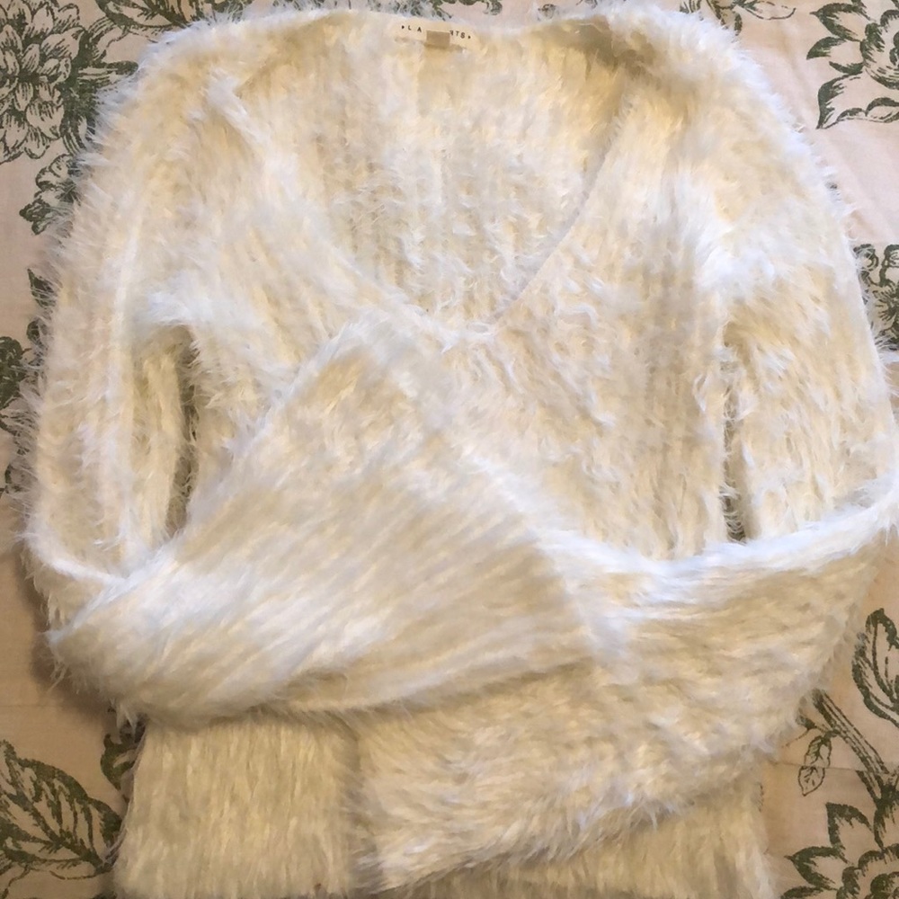 White Fuzzy, Flare Sleeve Sweater